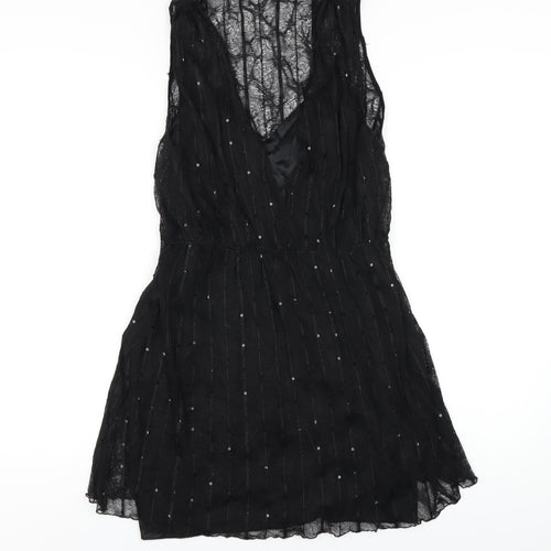 Zara Womens Black Polyester A-Line Size M V-Neck Pullover