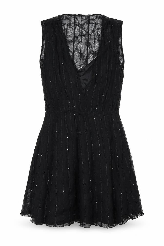 Front view of Zara women’s black polyester a-line, size M, v-neck pullover