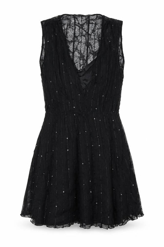 Front view of Zara women’s black polyester a-line, size M, v-neck pullover
