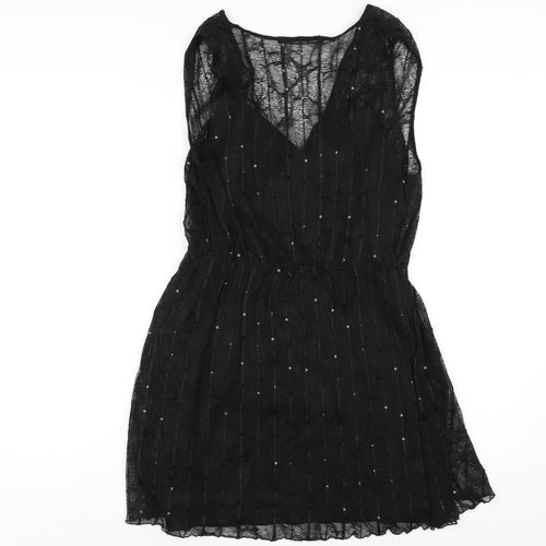 Zara Womens Black Polyester A-Line Size M V-Neck Pullover