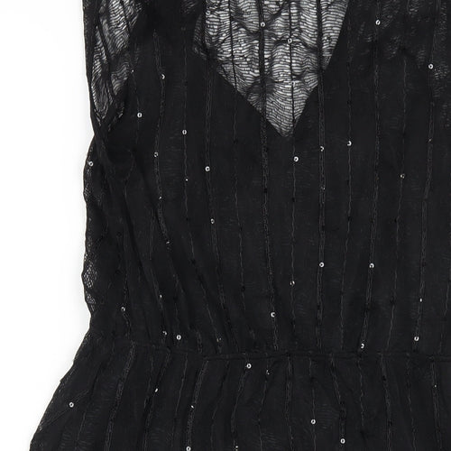 Zara Womens Black Polyester A-Line Size M V-Neck Pullover