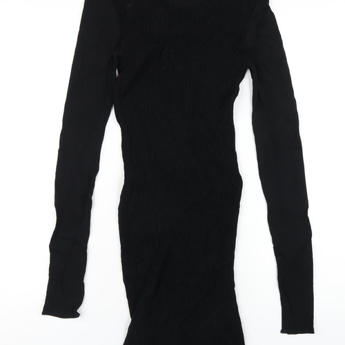 Zara Womens Black Polyester Bodycon Size M Round Neck Pullover