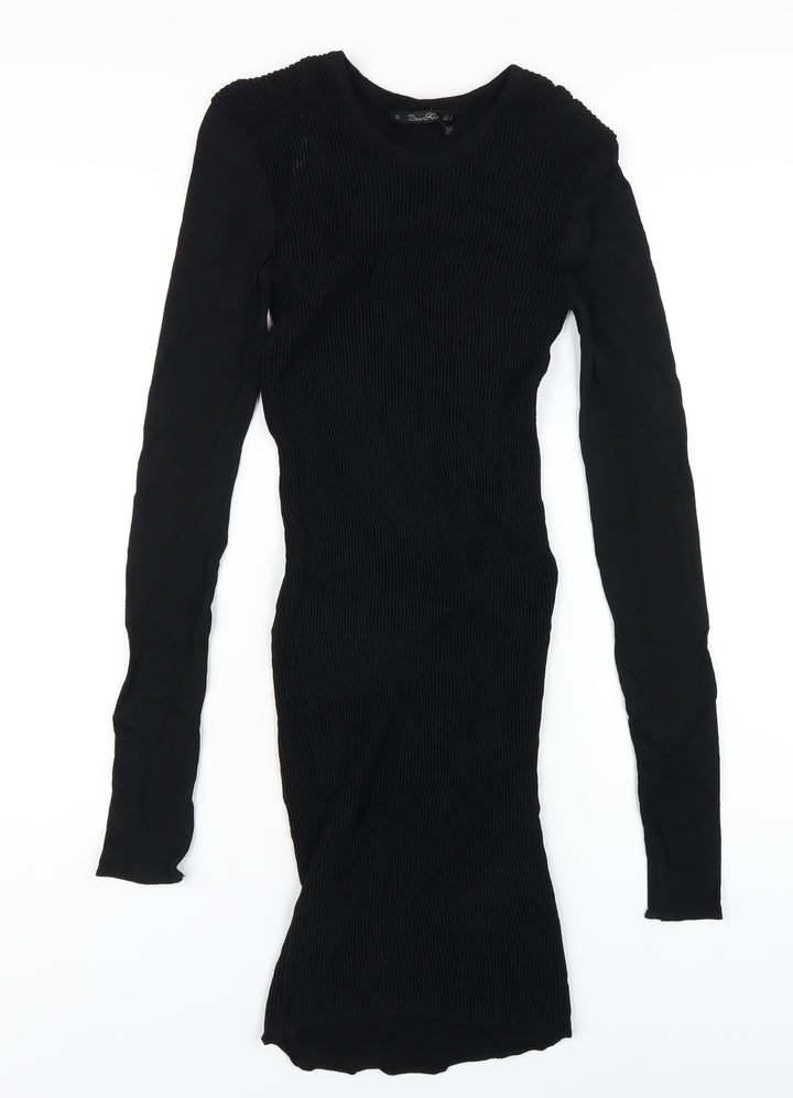 Zara Womens Black Polyester Bodycon Size M Round Neck Pullover