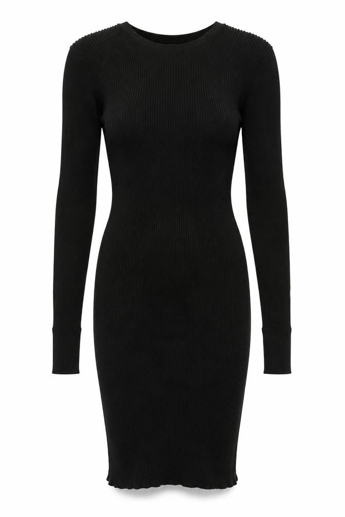 Front view of Zara women’s black polyester bodycon, size M, round neck pullover