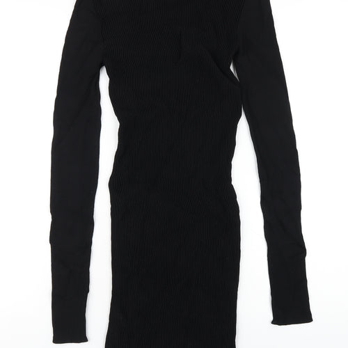 Zara Womens Black Polyester Bodycon Size M Round Neck Pullover