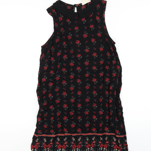 Pins & Needles Womens Black Floral Viscose A-Line Size S Collared Button