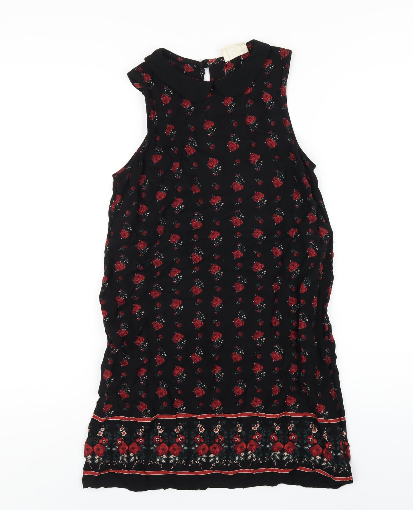 Pins & Needles Womens Black Floral Viscose A-Line Size S Collared Button
