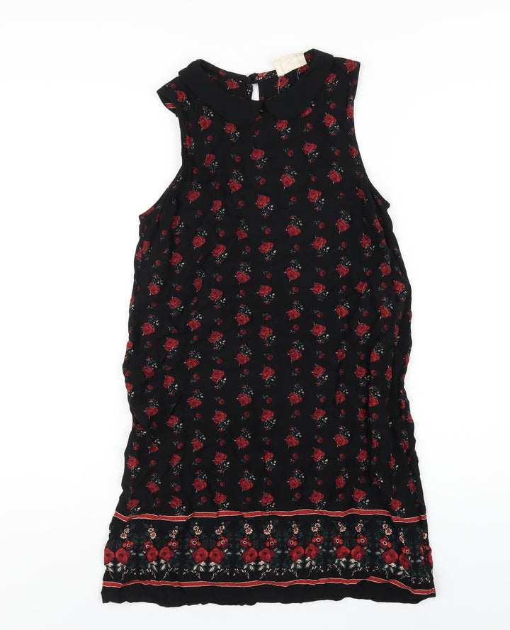 Pins & Needles Womens Black Floral Viscose A-Line Size S Collared Button