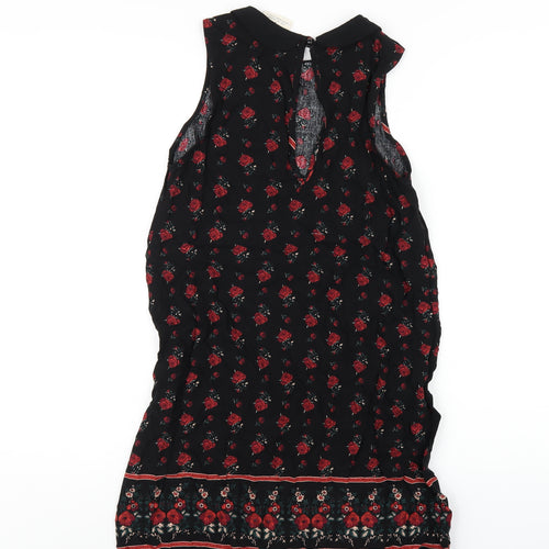 Pins & Needles Womens Black Floral Viscose A-Line Size S Collared Button