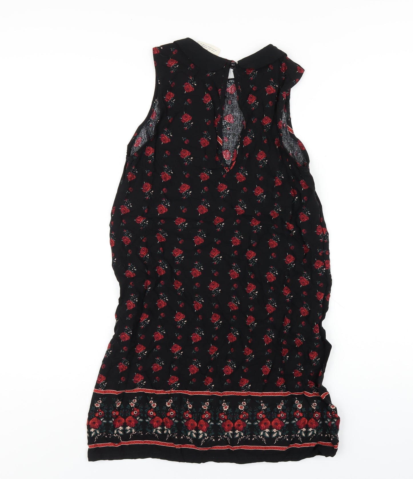 Pins & Needles Womens Black Floral Viscose A-Line Size S Collared Button