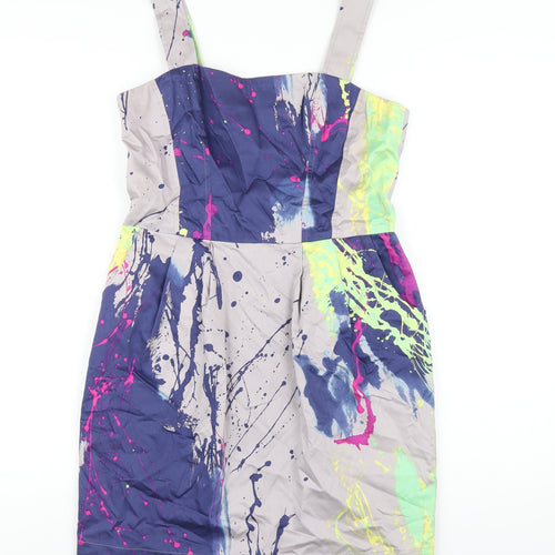 NEXT Womens Multicoloured Geometric Cotton A-Line Size 12 Square Neck Zip