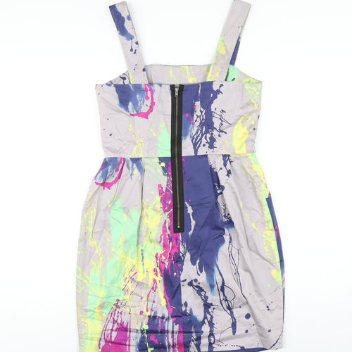 NEXT Womens Multicoloured Geometric Cotton A-Line Size 12 Square Neck Zip