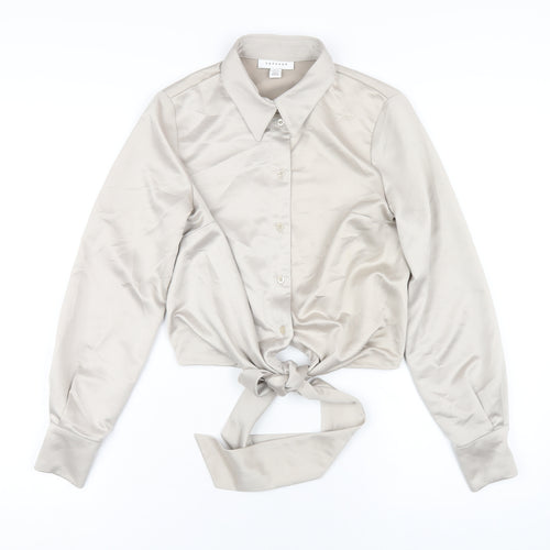 Topshop Womens Beige Polyester Cropped Button-Up Size 4 Collared