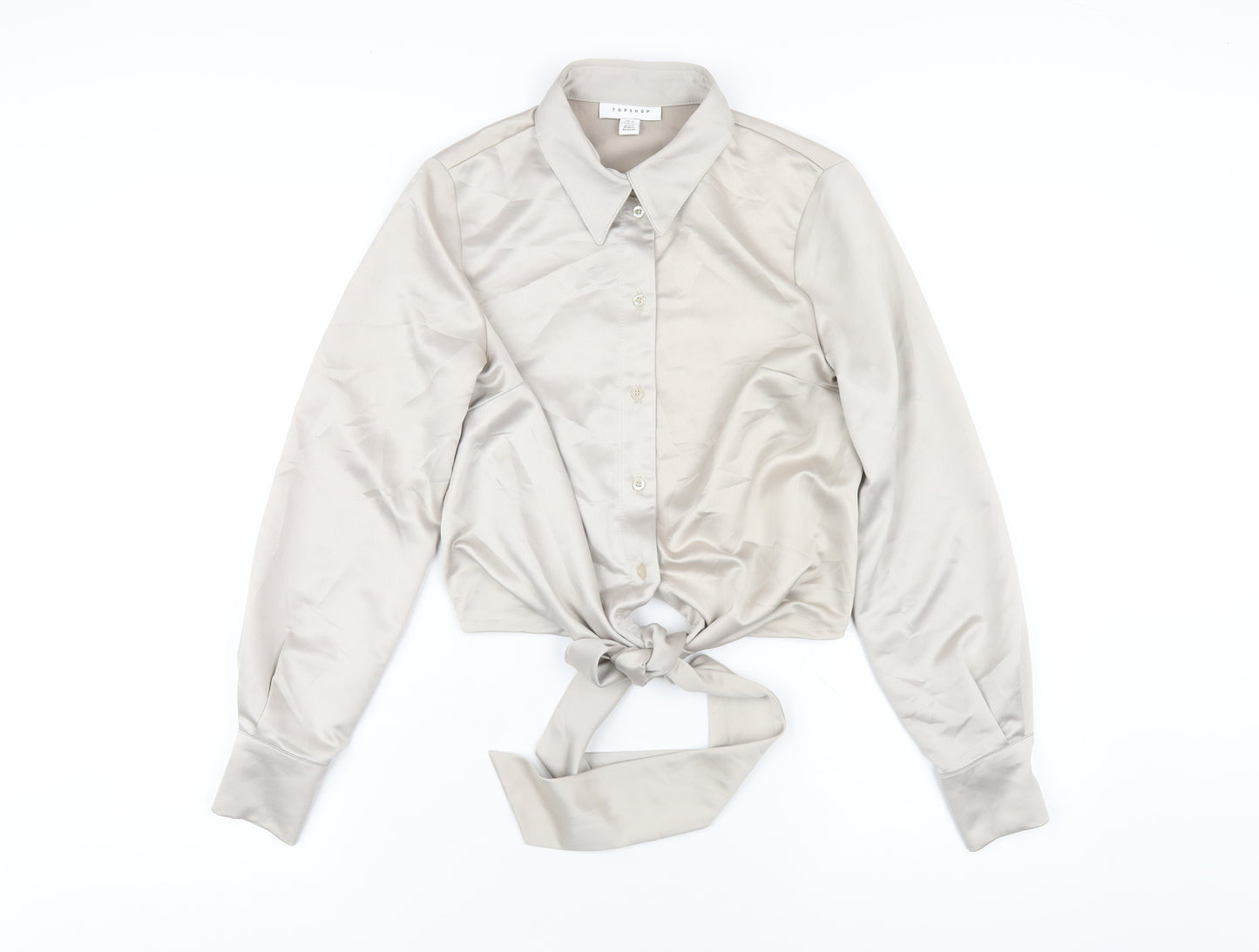 Topshop Womens Beige Polyester Cropped Button-Up Size 4 Collared