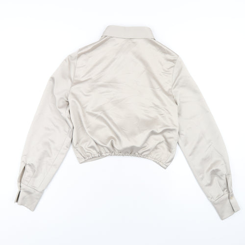 Topshop Womens Beige Polyester Cropped Button-Up Size 4 Collared