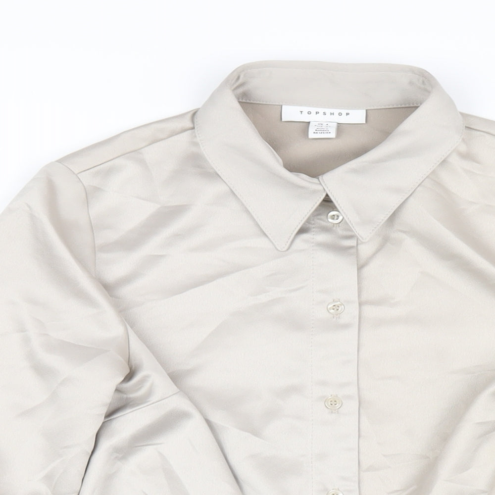 Topshop Womens Beige Polyester Cropped Button-Up Size 4 Collared
