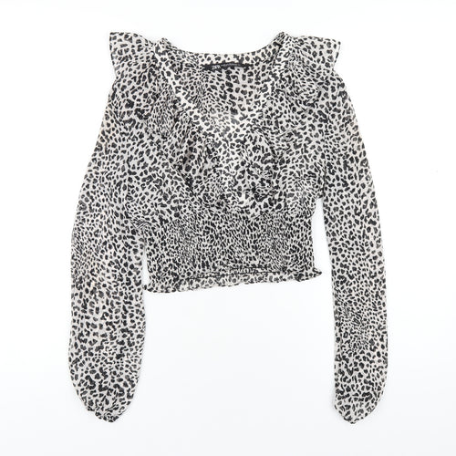 Zara Womens Grey Geometric Polyester Basic Blouse Size XS V-Neck