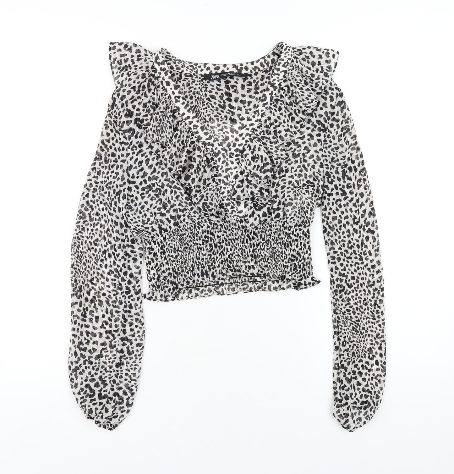 Zara Womens Grey Geometric Polyester Basic Blouse Size XS V-Neck
