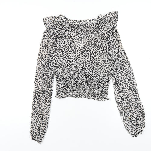 Zara Womens Grey Geometric Polyester Basic Blouse Size XS V-Neck