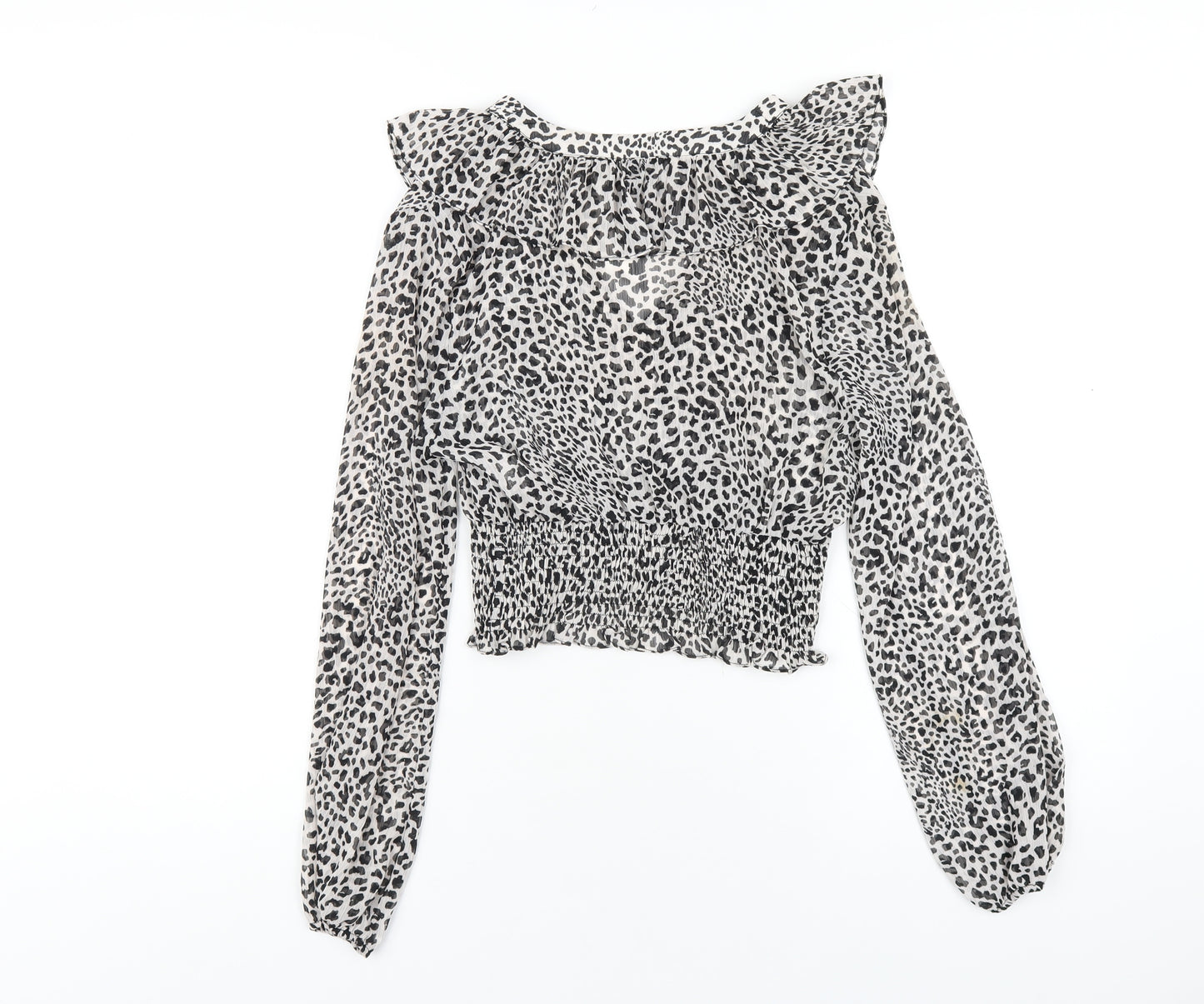 Zara Womens Grey Geometric Polyester Basic Blouse Size XS V-Neck