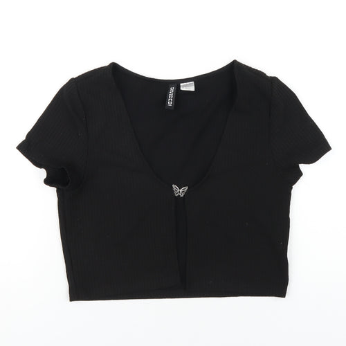 H&M Womens Black Polyester Basic T-Shirt Size M Scoop Neck