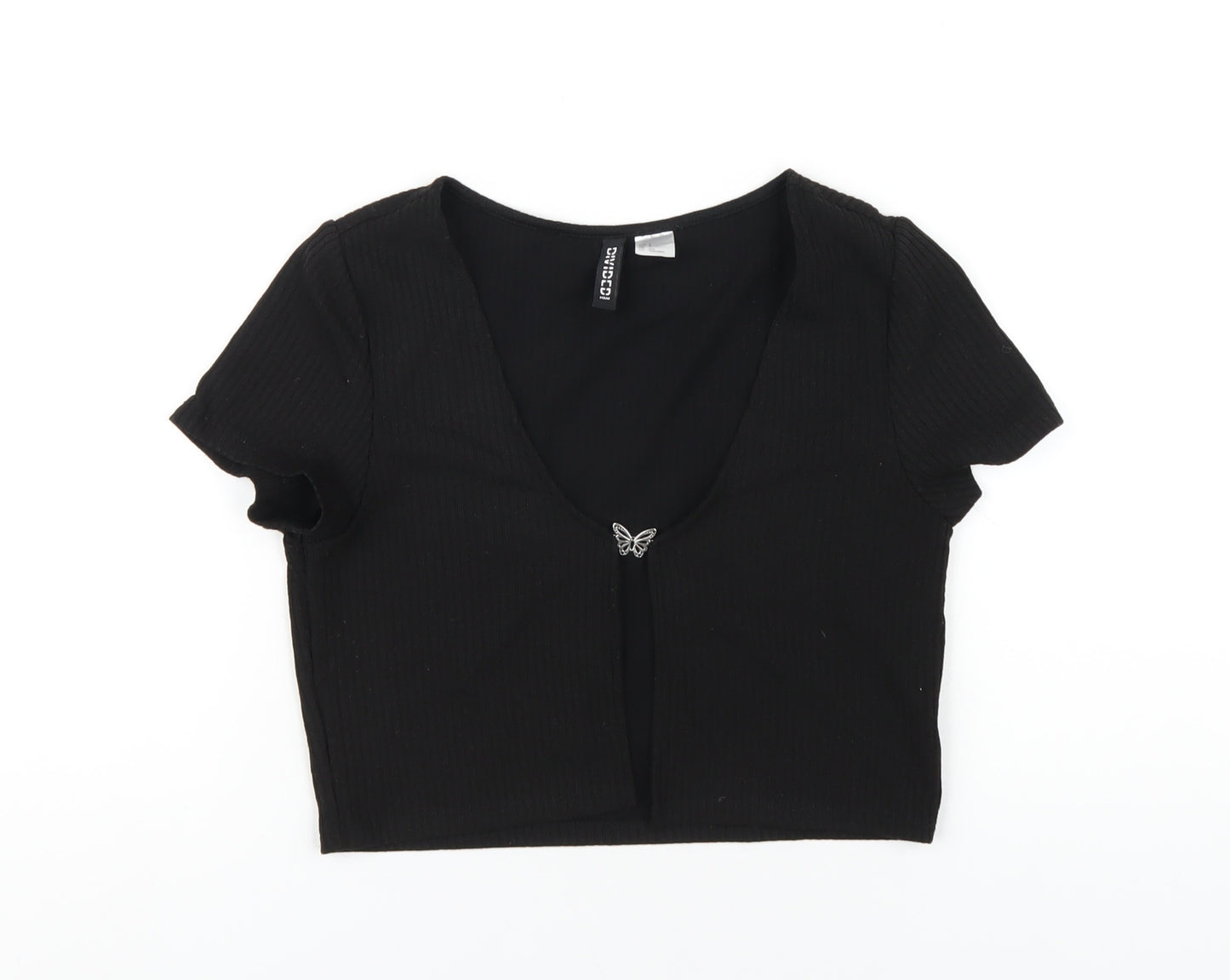 H&M Womens Black Polyester Basic T-Shirt Size M Scoop Neck