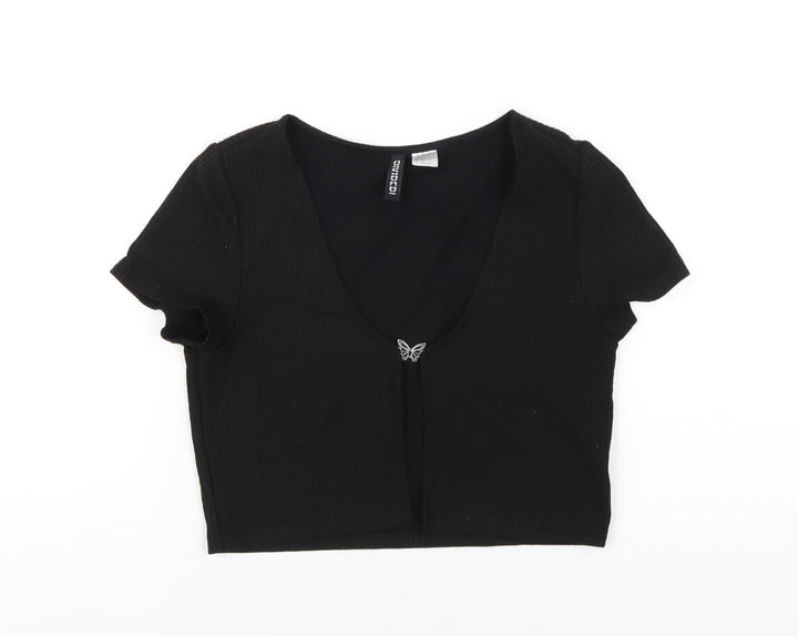 H&M Womens Black Polyester Basic T-Shirt Size M Scoop Neck