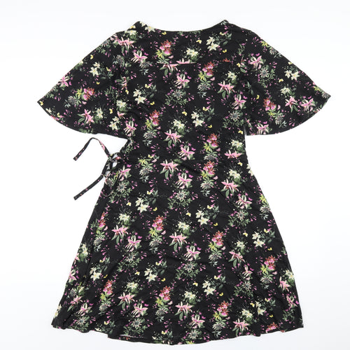 Oasis Womens Black Floral Viscose A-Line Size S V-Neck Pullover
