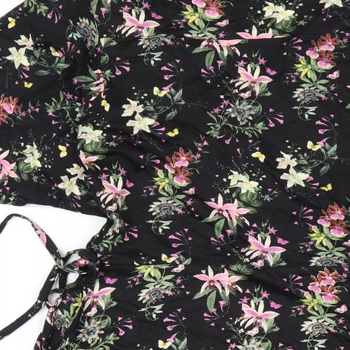 Oasis Womens Black Floral Viscose A-Line Size S V-Neck Pullover