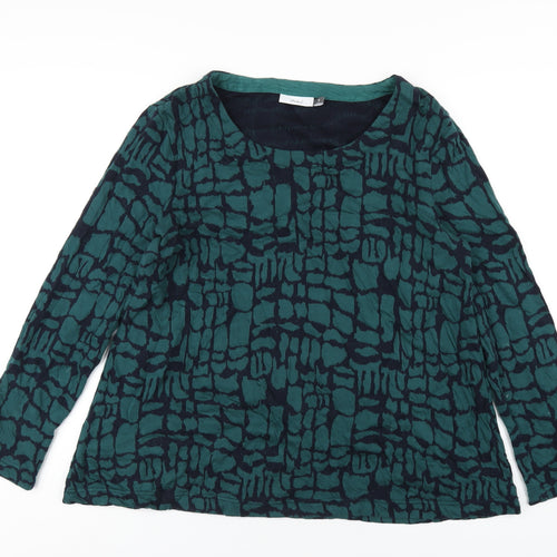 Adini Womens Green Geometric Cotton Basic T-Shirt Size S Round Neck