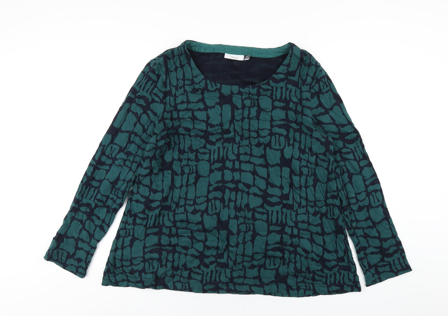 Adini Womens Green Geometric Cotton Basic T-Shirt Size S Round Neck