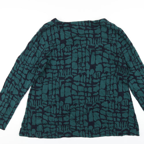 Adini Womens Green Geometric Cotton Basic T-Shirt Size S Round Neck