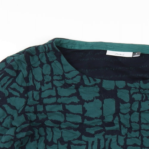 Adini Womens Green Geometric Cotton Basic T-Shirt Size S Round Neck