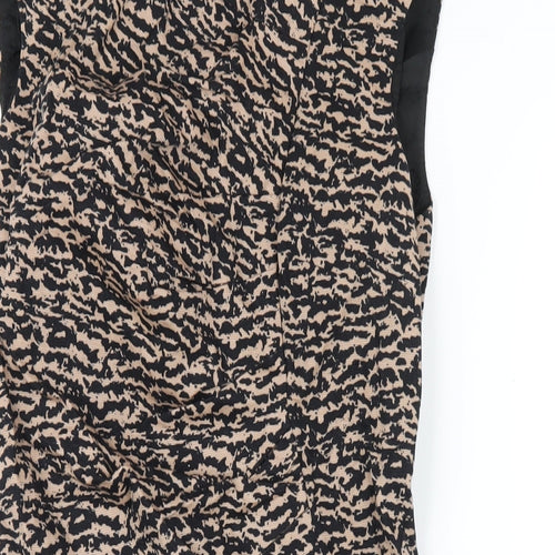 Warehouse Womens Brown Geometric Cotton Pencil Dress Size 8 Round Neck Zip