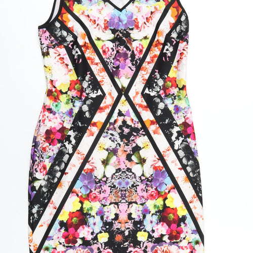 Spense Womens Multicoloured Floral Polyester Bodycon Size 8 V-Neck Pullover