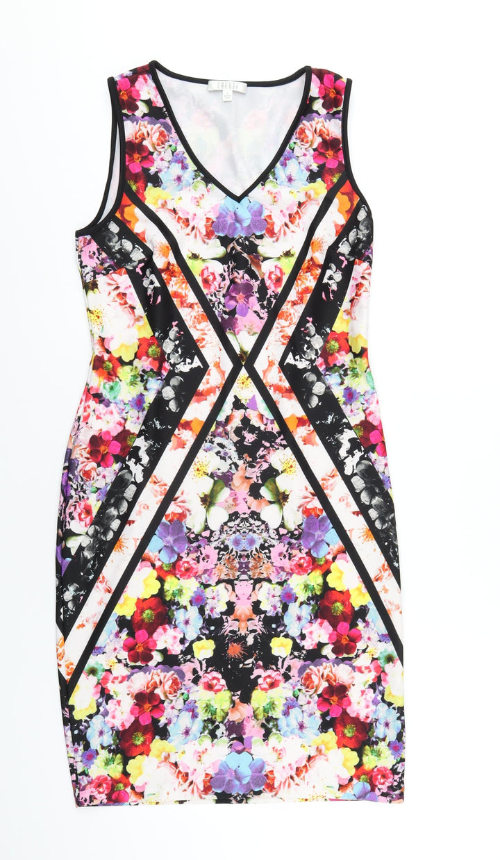 Spense Womens Multicoloured Floral Polyester Bodycon Size 8 V-Neck Pullover