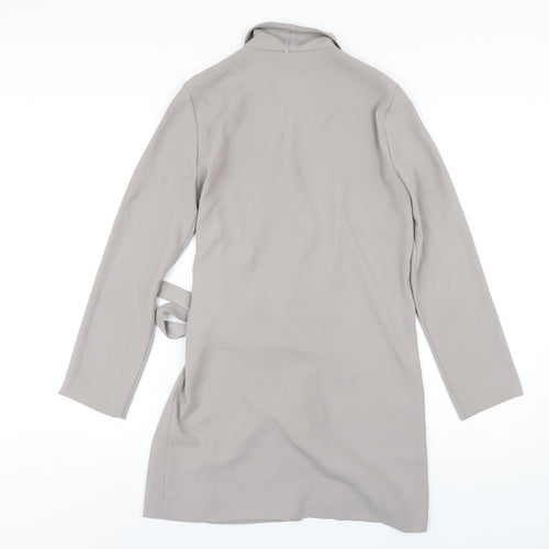 Topshop Womens Grey Polyester Jacket Dress Size 8 V-Neck Tie