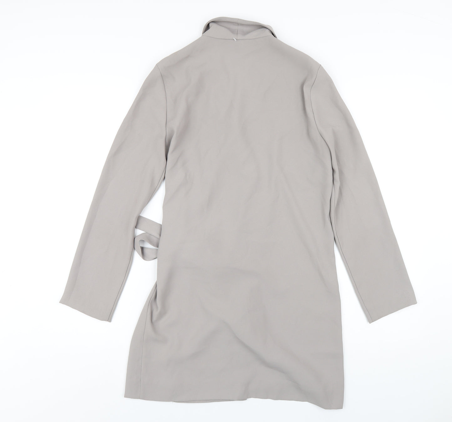 Topshop Womens Grey Polyester Jacket Dress Size 8 V-Neck Tie
