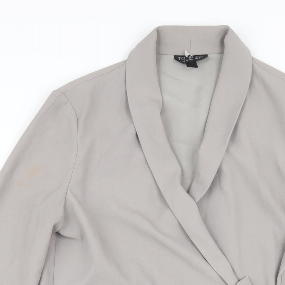 Topshop Womens Grey Polyester Jacket Dress Size 8 V-Neck Tie