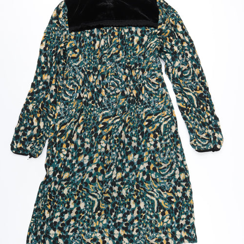 Monsoon Womens Green Geometric Viscose A-Line Size 10 Round Neck Button