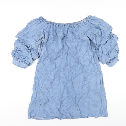 Zara Womens Blue Lyocell A-Line Size S Off the Shoulder Pullover