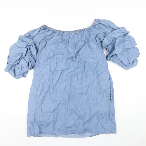 Zara Womens Blue Lyocell A-Line Size S Off the Shoulder Pullover