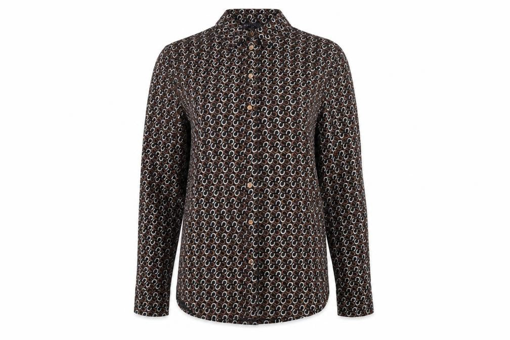 Marks & Spencer Womens Black Geometric Cotton Basic Button-Up Size 10 Collared