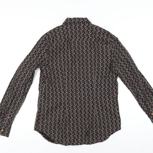 Marks and Spencer Womens Black Geometric Cotton Basic Button-Up Size 10 Collared