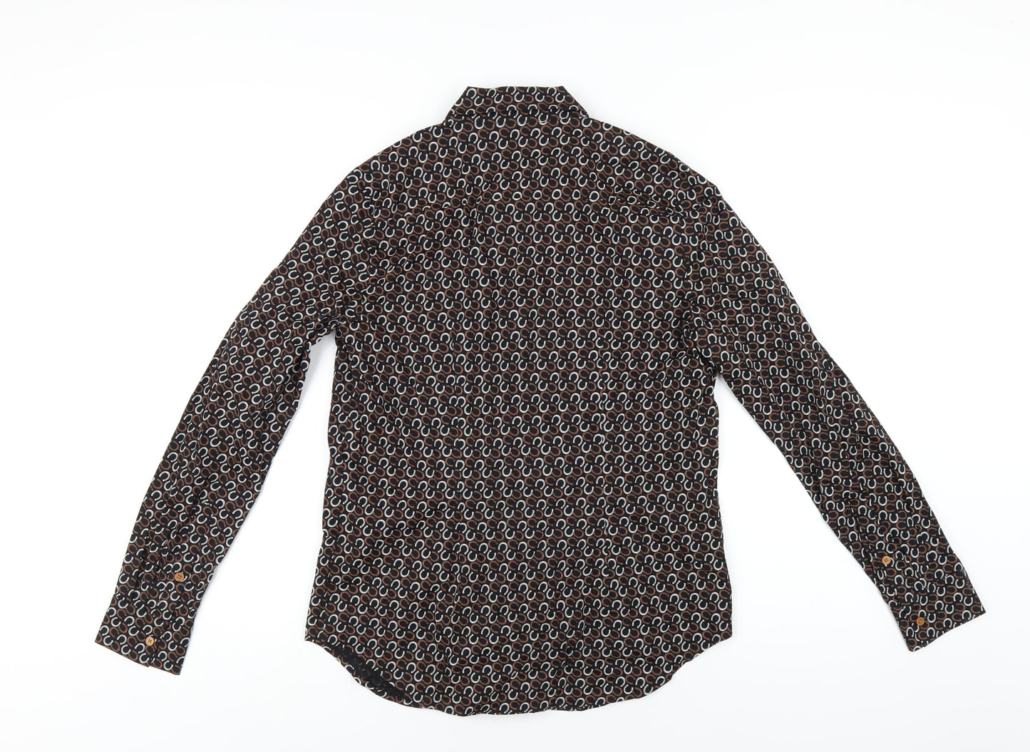 Marks and Spencer Womens Black Geometric Cotton Basic Button-Up Size 10 Collared
