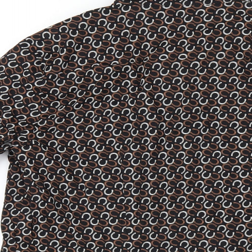 Marks and Spencer Womens Black Geometric Cotton Basic Button-Up Size 10 Collared