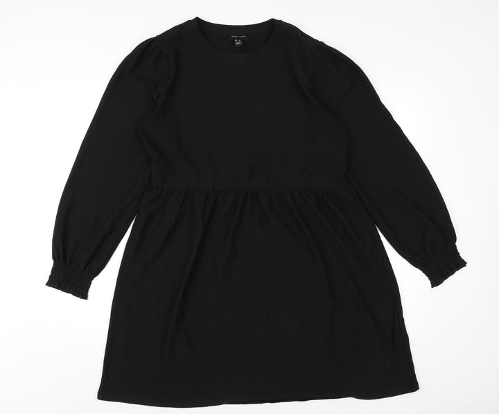 New Look Womens Black Polyester A-Line Size 12 Round Neck Pullover