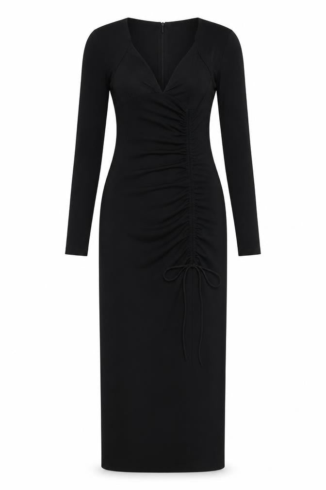 Front view of Zara women’s black polyester maxi, size XS, round neck zip