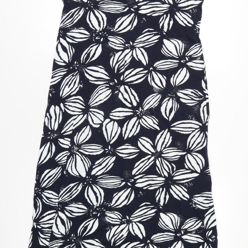Debenhams Womens Blue Floral Cotton Tank Dress Size 14 Scoop Neck Pullover