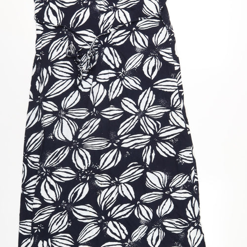 Debenhams Womens Blue Floral Cotton Tank Dress Size 14 Scoop Neck Pullover